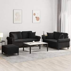 Grande Set di Divani in Velluto Nero con Struttura in Metallo e Compensato per Soggiorno - Product Image 1