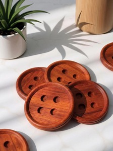 Wooden Button Shape <b>Coaster</b> For Drinks <b>Table</b> Protection Everyday Use Adds Cute And Stylish Decorative Touch To <b>Table</b> From India - Product Image 6