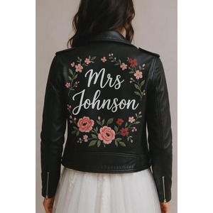 Veste en cuir personnalisée pour mariée, cadeau de mariage personnalisé avec broderie - Product Image 5
