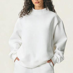 Sudadera Blanca de Cuello Alto para Mujer con Hombros Caídos, Mangas Largas Holgadas y Dobladillo con Banda a Juego para un Estilo Casual Urbano - Product Image 6