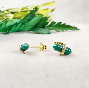 Double Point Malachite Gemstone Stud <b>Earrings</b> 11x5mm | 925 Sterling <b>Silver</b> Gold Plated <b>Women</b>’s Fashion <b>Earrings</b> Wholesale - Product Image 5