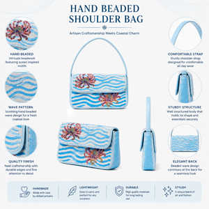 Luxury Hand Beaded Bohemian <b>Shoulder</b> Bag | Women Single <b>Strap</b> Ocean Wave Pattern Custom Size Fashion Handbag India OEM Supplier - Product Image 5