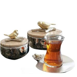 Design en forme d'oiseau volant Bol poli brillant Matériau en marbre d'aluminium Plaqué or de haute qualité avec couvercle Lot de 2 bols - Product Image 1