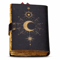 Carnet de voyage vintage fait main en cuir, relié à la main, avec bords festonnés, 100 feuilles, motif Soleil et Lune, pour croquis et journal intime