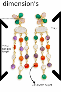 Boucles d'oreilles pendantes multi-pierres plaquées or argenté pour femmes, faites à la main avec pierres précieuses naturelles, bijoux élégants et tendance, cadeau - Product Image 2