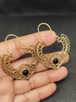 Boucles d'oreilles pendantes en or plaqué avec pierres précieuses en onyx noir taillées en perle pour femmes