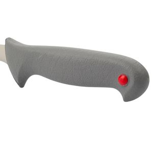 Couteaux à désosser gris avec lame étroite courbée argentée, protège-doigts noir et accent de poignée rouge pour la découpe de viande et les utilisations culinaires - Product Image 4
