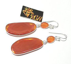 Natural Orange Banded Agate Dangle <b>Earrings</b> Solid 925 Sterling <b>Silver</b> Handmade IGI Certified Drop Gemstone Jewelry Gifts - Product Image 1
