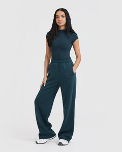 Pantalones Cargo de Corduroy Suave para Mujer, Azul Petróleo, de Pierna Recta, Cintura Alta con Cordón Ajustable, Estilo Deportivo, Venta al por Mayor Personalizada - Product Image 5