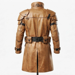 FAZMAX Abrigo de Cuero Genuino de Oveja para Hombre, Color Marrón, Cierre de un Botón, Manga Larga, Cuello Vuelto, Impermeable para Otoño - Product Image 4