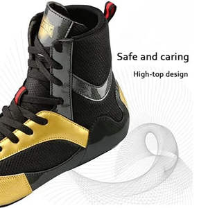 Chaussures de boxe haut de gamme respirantes à lacets en triple maille, cuir synthétique, semelle antidérapante résistante à l'usure, légères, prêtes à être expédiées - Product Image 2