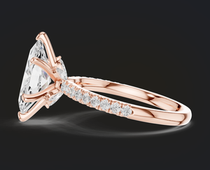 Bague de fiançailles en or rose 14 carats avec diamant taille marquise, sertie de griffes et bande pavée de diamants, bijoux de mariée élégants - Product Image 3