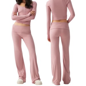 Pantalon large évasé personnalisé pour femme, haute élasticité, idéal yoga et fitness, vente en gros - Product Image 1