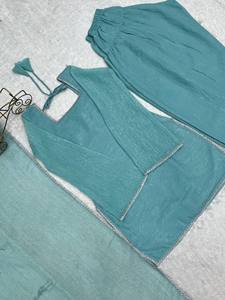 Conjunto de Salwar Kameez Tradicional de Seda para Mujer, para Todas las Temporadas, Ecológico, Corte Regular, Camisa de Manga Larga y Pantalones Anchos - Product Image 3