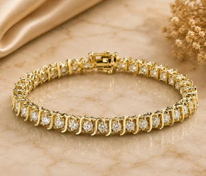 Pulsera de tenis de latón chapado en oro con diamantes cultivados en laboratorio para mujer, corte brillante redondo, cadena de lujo, brazalete, regalo de joyería - Product Image 3