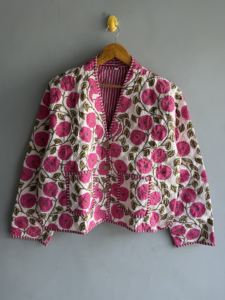 <b>Quilted</b> Jacket Women's Floral Embroidered Cotton Spring Full Sleeve Regular Length <b>Single</b> Button Closure gift for her - Product Image 1