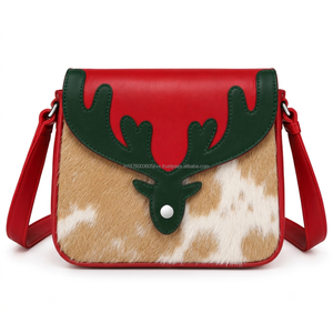 Christmas Reindeer Hairon Cowhide <b>Leather</b> Crossbody Purse Red Green Western Shoulder Purse Winter Holiday Rustic Cowgirl <b>Handbag</b> - Product Image 1