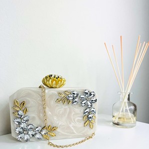 Luxury Marble Storage <b>Bag</b> Acrylic <b>Clutch</b> Embellished Stones Agate Bridal Evening <b>Bag</b> Resin Floral Wedding Party Purse with Chain - Product Image 5