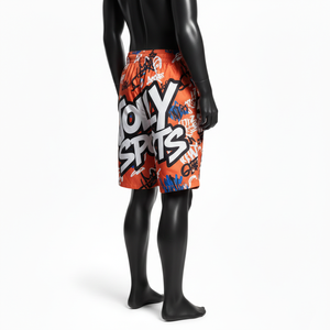 Shorts de Mujer de Alta Calidad, 200 GSM, Mezcla de Nailon, Color Naranja Multicolor, Panel de Malla Gráfica, Logotipo Personalizado con Transferencia Térmica - Product Image 5