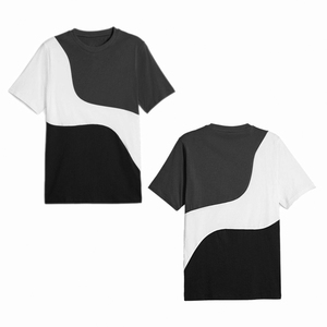 T-shirt géométrique color-block pour homme, col rond, manches courtes, tricoté, coupe décontractée, blanc, olive, noir - Product Image 2
