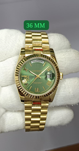 Reloj Mecánico de Lujo Vintage de 36 mm, Estilo Hip Hop, Dorado, Esfera Verde Oliva con Efecto Rayos de Sol, Marcadores de Números Romanos, Correa de 18 mm, Alta Calidad - Product Image 4