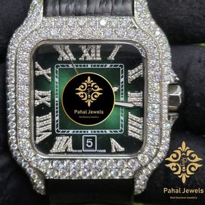 นาฬิกาข้อมือผู้ชาย Pahal Jewels หน้าปัดทรงสี่เหลี่ยมประดับเพชร สายหนัง ระบบควอตซ์ ดีไซน์หรูหรา แฟชั่น พร้อมฟังก์ชั่นวันที่ ขนาด 40 มม. ตัวเรือนสแตนเลสสตีล - Product Image 4