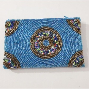 Vintage Elegant <b>Mini</b> Coin <b>Pouch</b> Handmade Beaded Fashion Blue and Golder Color Square Shape Satin Magnet Beaded Coin <b>Pouches</b> - Product Image 1
