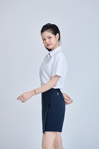 Chemise à manches courtes blanche unisexe pour étudiants, en tissu extensible tissé, pour l'école primaire, style vietnamien FMF (Bleu marine) – En stock - Product Image 3
