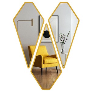 New design abstract Geometric gold color wall <b>mirror</b> set customized size color shape available for bedroom dining space - Product Image 3
