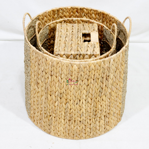 Eco-Friendly Handmade Water Hyacinth <b>Storage</b> Baskets Mix Shape Handle <b>Stackable</b> Multi-Purpose Rustic Style Organizing <b>Containers</b> - Product Image 4
