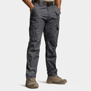 Pantalon cargo gris foncé pour homme, plusieurs poches, toile mi-lourde, style vêtements de travail, séchage rapide, fermeture éclair - Product Image 1