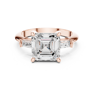 Anillo de compromiso de plata con banda de media eternidad de triple piedra, con halo de corte brillante de alta calidad, elaborado en oro rosa macizo de 14k - Product Image 3