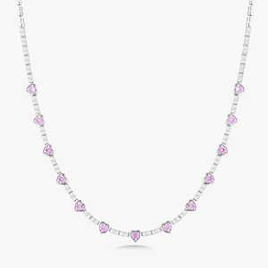 Colliers tennis en diamant 3 carats, saphir rose et moissanite en forme de cœur sertis clos, 16 pouces, luxe classique, à superposer, fermoir mousqueton, or massif 14K - Product Image 6