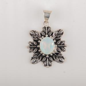 NIKHIL GEMS Elegant <b>Opal</b> Flower <b>Pendant</b> 925 Sterling Silver Rhodium Plated Vintage Style Women's Jewelry Everyday Wear Solitaire - Product Image 3