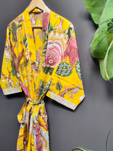 Bata Kimono de Algodón Suave con Estampado de Bloques y Dibujos Animados Naaz para Mujer, Camisón de Verano Hecho a Mano ODM con Cuello en V, Cintura Elástica y Largo hasta la Rodilla - Product Image 2