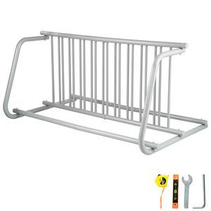 Portabici a Griglia in Acciaio per 10 Biciclette, Lunghezza 150 cm, con Doppio Vano Laterale per Garage e Strade - Product Image 1