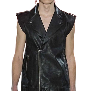 Chaleco de Cuero Genuino Negro para Hombre, Estilo Motero, con Cierre, Sin Mangas - Product Image 4
