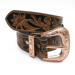 Cinturón de cuero occidental con estampado en relieve pesado, cinturón de vaquero genuino con diseño floral antiguo, conjunto de hebilla occidental - Product Image 6