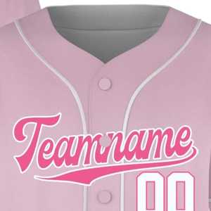 Camiseta de béisbol personalizada con degradado rosa, con nombre del equipo y número, estampado por sublimación, unisex, para adultos, de manga corta, con botones al frente. - Product Image 5