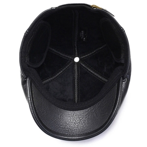 Casquette plate en cuir PU noir avec protège-oreilles, style anglais, chapeau d'hiver décontracté unisexe pour adultes 56-58CM - Product Image 3