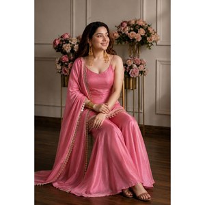 Indian Traditional <b>Pink</b> Punjabi <b>Salwar</b> <b>Kameez</b> with Heavy Embroidery and Mirror Work for Ethnic Wear - Product Image 5