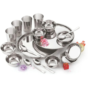 Handcrafted <b>6</b>-Piece Hammered Stainless Steel Thali <b>Set</b> Heavy Gauge Mirror Finish Indian <b>Dinnerware</b> <b>For</b> Traditional Royal Dining - Product Image 4