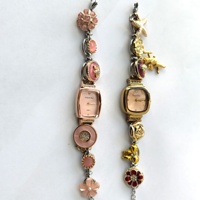 Montre Bracelet Quartz Vintage Personnalisée pour Femmes, Or Rose Argent Émail Floral Cristal Chaîne Réglable Cadran Analogique Bijou Élégant