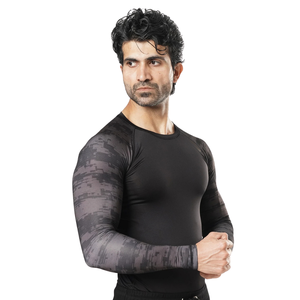 Custom Mens Black Grey Raglan <b>Long</b> <b>Sleeve</b> <b>Compression</b> <b>Shirt</b> Crewneck Slim Gym Training Rash Guard Athletic Sportswear Base Layer - Product Image 2