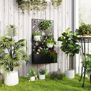 24\" X 9.1\" X 44.5\" Sturdy Metal <b>Planter</b> <b>Box</b> Wall-Mounted Freestanding Raised Garden Bed Decorative Privacy Screen Pots - Product Image 2