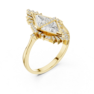 แหวนทองคำ 14K รูปสามเหลี่ยมและเพชรทรงกลมเพาะเลี้ยงสำหรับผู้หญิง |   แหวนแต่งงาน |   เพชรที่เพิ่งเพาะเลี้ยง - Product Image 4