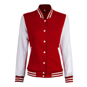 เสื้อแจ็คเก็ตวาร์ซิตี้สีแดงสดแบบพรีปปี้พร้อมโลโก้สั่งทำสำหรับผู้หญิง ขายส่งจำนวนมาก ผู้ผลิตเสื้อแจ็คเก็ตเบสบอลแฟชั่นสำหรับผู้หญิง - Product Image 6