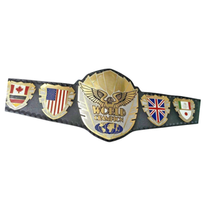 Ceinture de champion du monde avec drapeaux internationaux Canada, États-Unis, Royaume-Uni, Mexique, Japon, plaqué or, sangle noire, ceintures de championnat de collection - Product Image 6