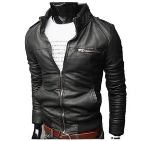 Vente en gros Automne Hiver Grande Taille 8XL Vestes en cuir pour hommes Veste en cuir PU décontractée en faux cuir avec fermeture éclair de couleur unie - Product Image 1
