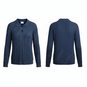 Polo de punto extragrande personalizado de manga larga para hombre, estilo urbano, corte holgado, hombros caídos, moderno, informal y a la moda. - Product Image 4